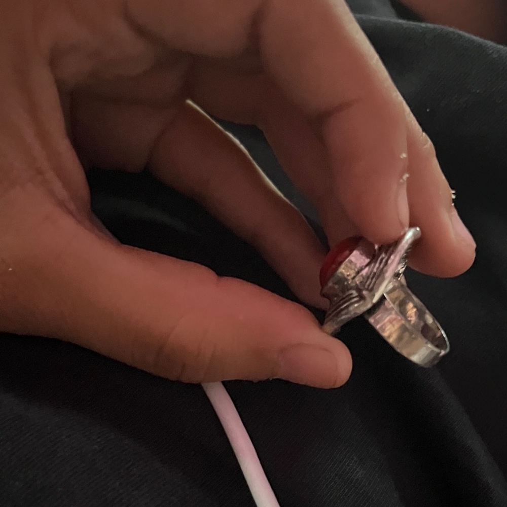 Silver And Red Statement Ring - image 4